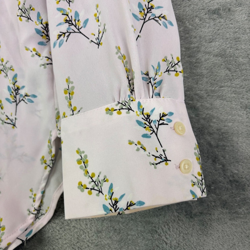 LOFT Womens M Pink Floral Button Down Roll Tab‎ Sleeve Blouse Botanical Career - Picture 11 of 12